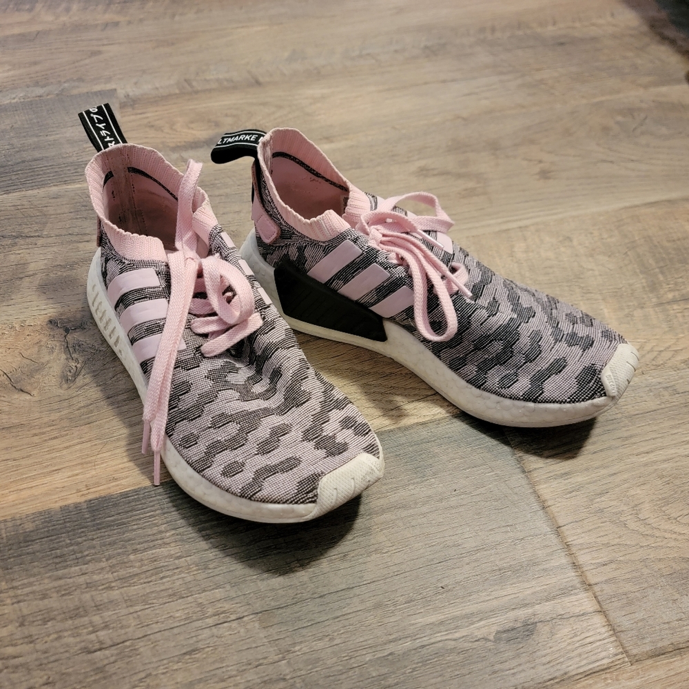 Pink and Black Knit Adidas NMDs